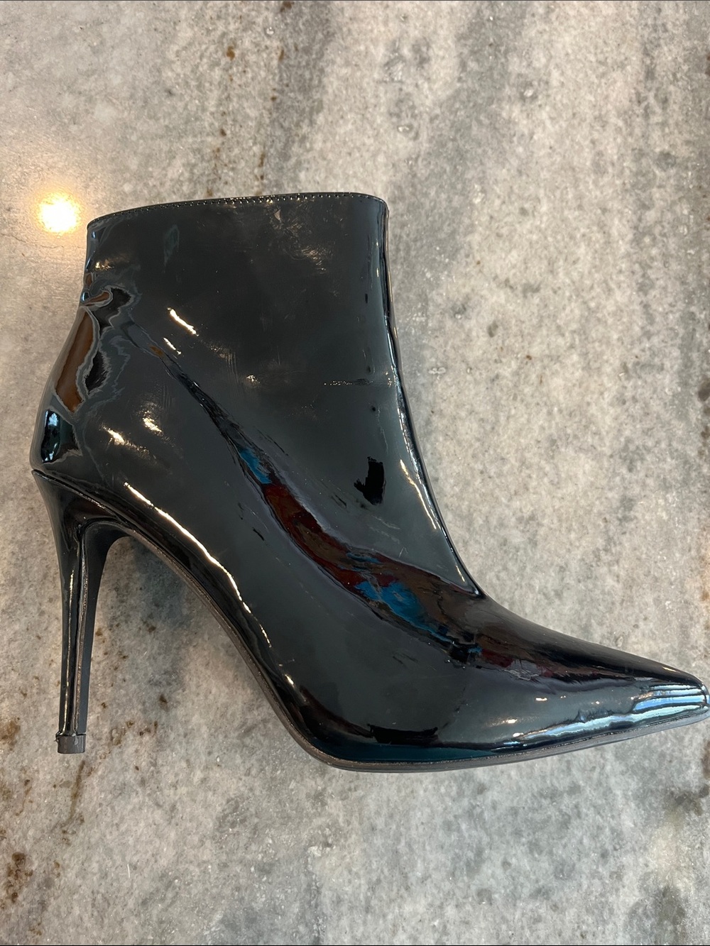 Glossy Black Patent Pointed-Toe Stiletto Ankle Boot